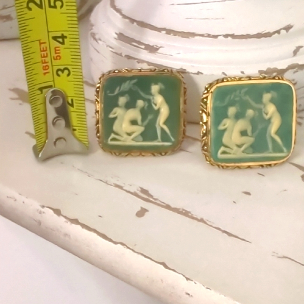 Vintage 1940s Dante Gold Cameo Cufflinks – Classical Greek Revival Mid-Century - Picture 6 of 6